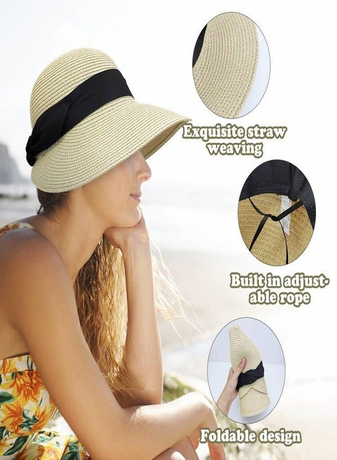 Feelorna Womens Sun Hat, Summer Wide Brim Beach Sun Straw Hat Foldable Packable Floppy Straw Beach Hat Bucket Hat for Travel (Beige) - Image 2