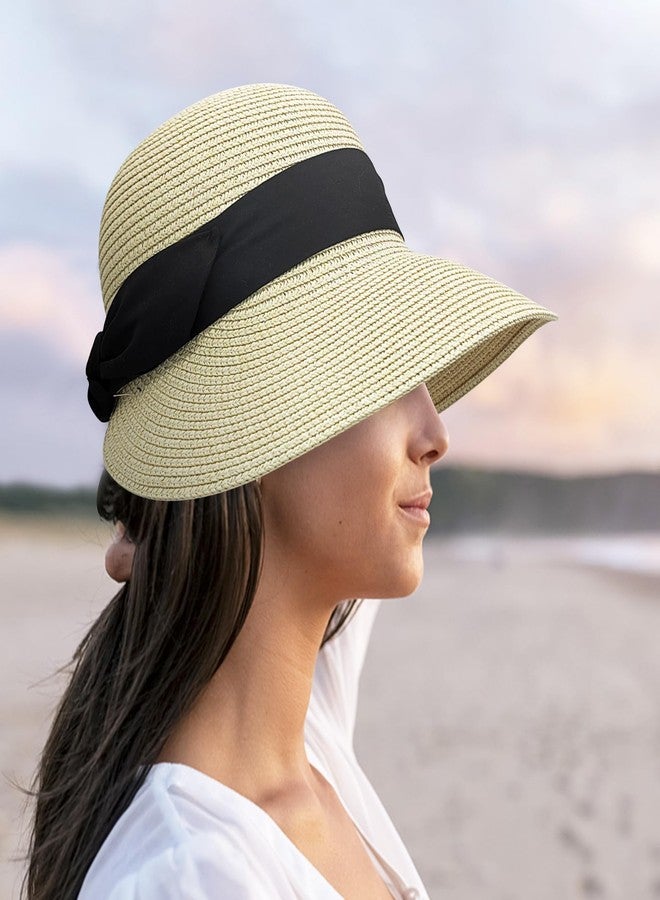 Feelorna Womens Sun Hat, Summer Wide Brim Beach Sun Straw Hat Foldable Packable Floppy Straw Beach Hat Bucket Hat for Travel (Beige) - Image 5