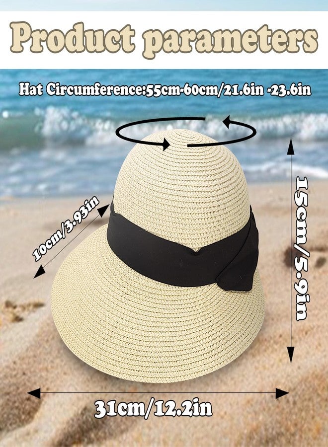 Feelorna Womens Sun Hat, Summer Wide Brim Beach Sun Straw Hat Foldable Packable Floppy Straw Beach Hat Bucket Hat for Travel (Beige) - Image 3