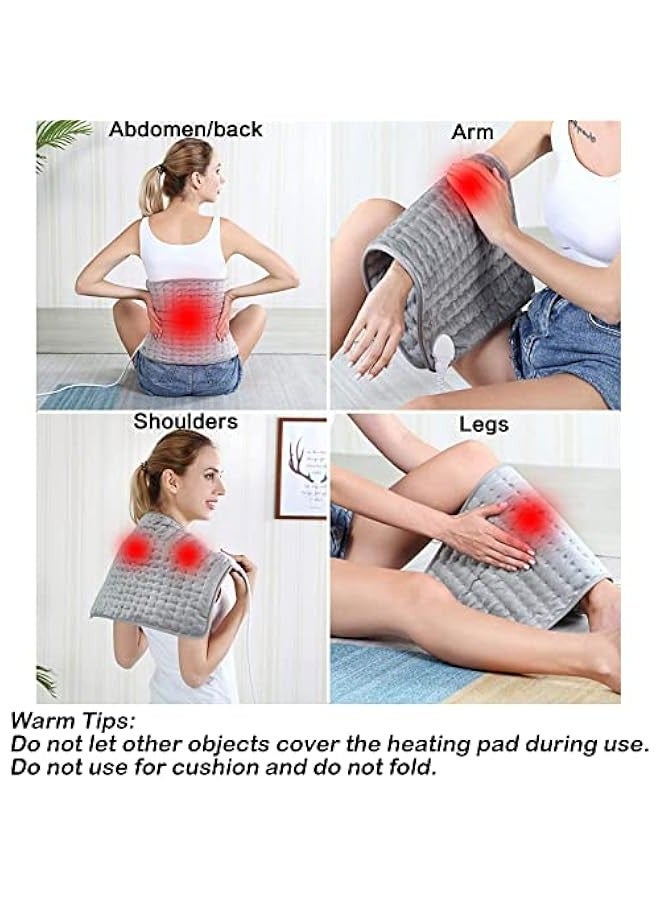 TRASSLE Heating Pad - Electric Heating Pads for Back, 6 Temperature & 4 Timer Settings,Hot Heated Pad for Abdomen, Neck, Shoulder, Knee, Moist Heat & Auto Shut Off  - Image 4