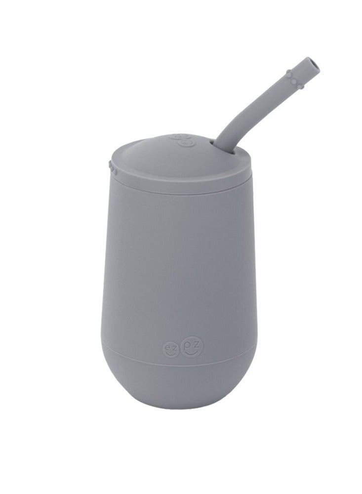 ezpz Happy Sippy Cup & Straw System - 100% Silicone Straw Cup For Infants + Straw Cup For Toddlers - Grey - Image 1
