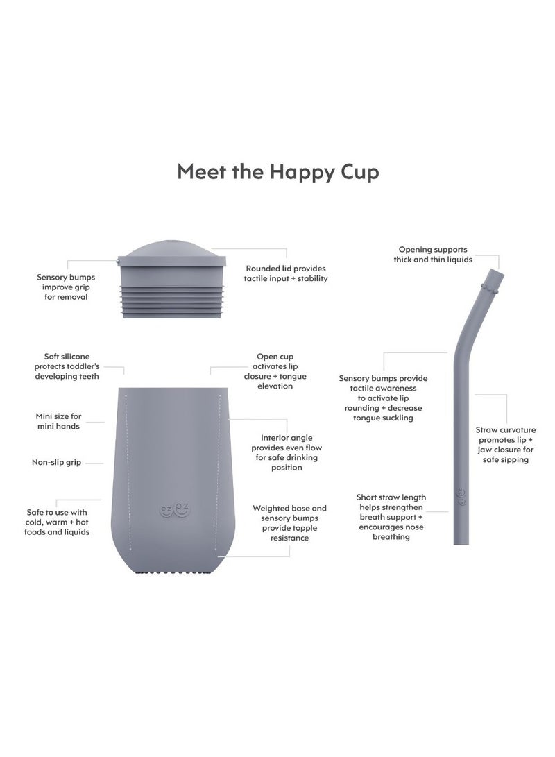 ezpz Happy Sippy Cup & Straw System - 100% Silicone Straw Cup For Infants + Straw Cup For Toddlers - Grey - Image 3