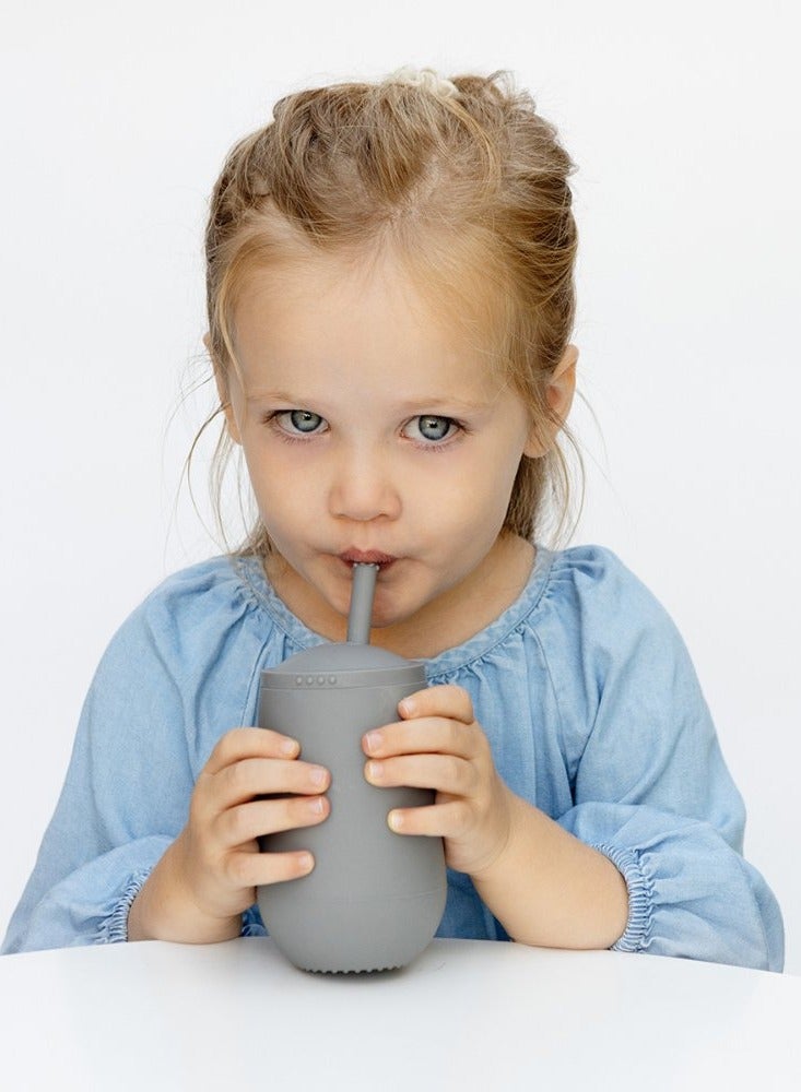 ezpz Happy Sippy Cup & Straw System - 100% Silicone Straw Cup For Infants + Straw Cup For Toddlers - Grey - Image 4