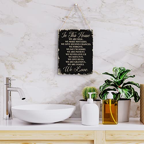 BELLOWDEER In This House Wooden Hanging Sign, House Rules Signs, Farmhouse Living Room Home Decor Wall Art, Inspirational Family Quote, Scripture Wooden Hanging Sign for Farmhouse Home Wall Art Decoration - Image 5