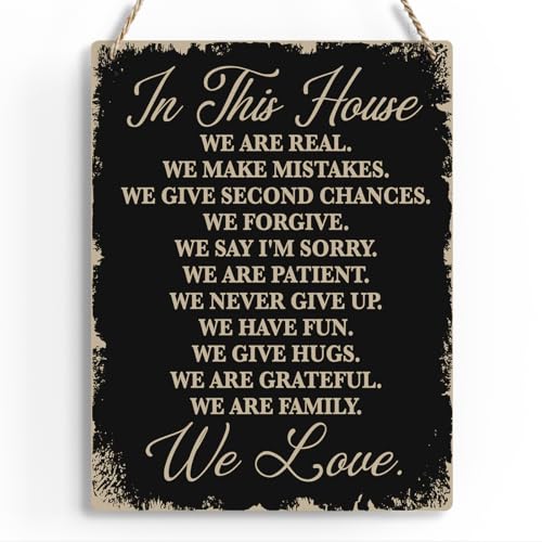 BELLOWDEER In This House Wooden Hanging Sign, House Rules Signs, Farmhouse Living Room Home Decor Wall Art, Inspirational Family Quote, Scripture Wooden Hanging Sign for Farmhouse Home Wall Art Decoration - Image 1