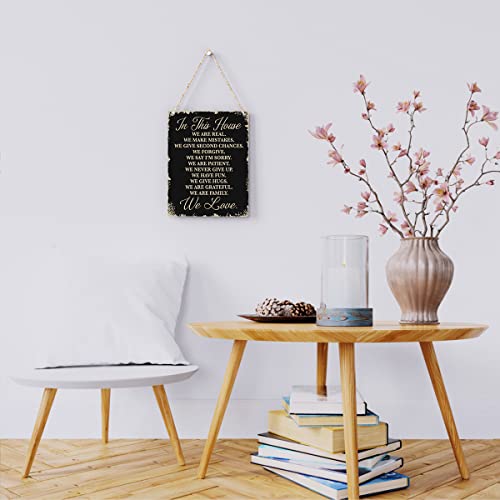 BELLOWDEER In This House Wooden Hanging Sign, House Rules Signs, Farmhouse Living Room Home Decor Wall Art, Inspirational Family Quote, Scripture Wooden Hanging Sign for Farmhouse Home Wall Art Decoration - Image 2