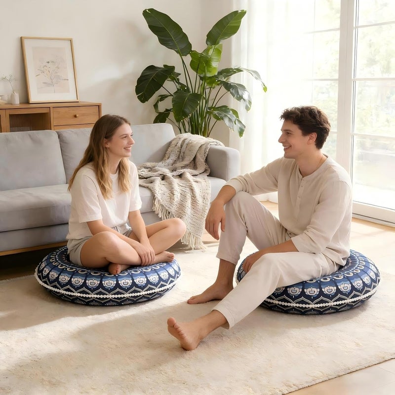 LOVMOC 32 inches Meditation Floor Cushion for Adults, Round Large Thick Floor Pillow, Memory Foam Filling, Navy Blue - Image 4