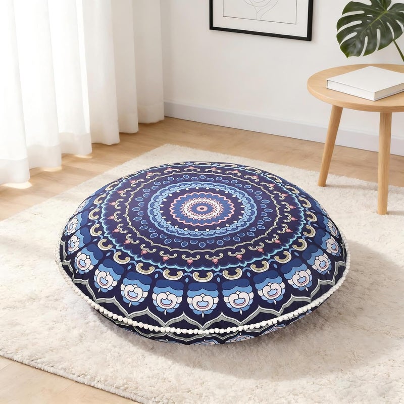 LOVMOC 32 inches Meditation Floor Cushion for Adults, Round Large Thick Floor Pillow, Memory Foam Filling, Navy Blue - Image 1