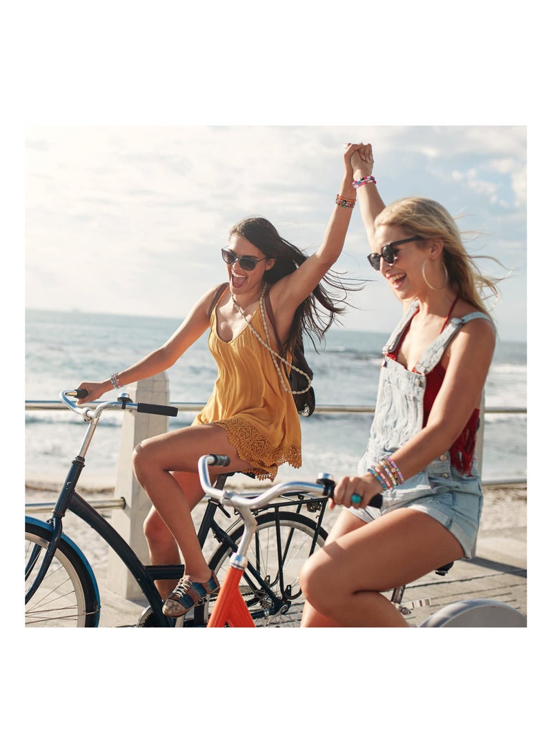 SOLARAE Heishi Surfer Bracelets Set, 28 Pcs Colorful Preppy Happy Smile Evil Eye Beaded, Stretch Bracelets, 4 Set Clay Stackable Boho Disc Bracelets, Y2k Aesthetic Summer Beach Jewelry for Women - Image 3