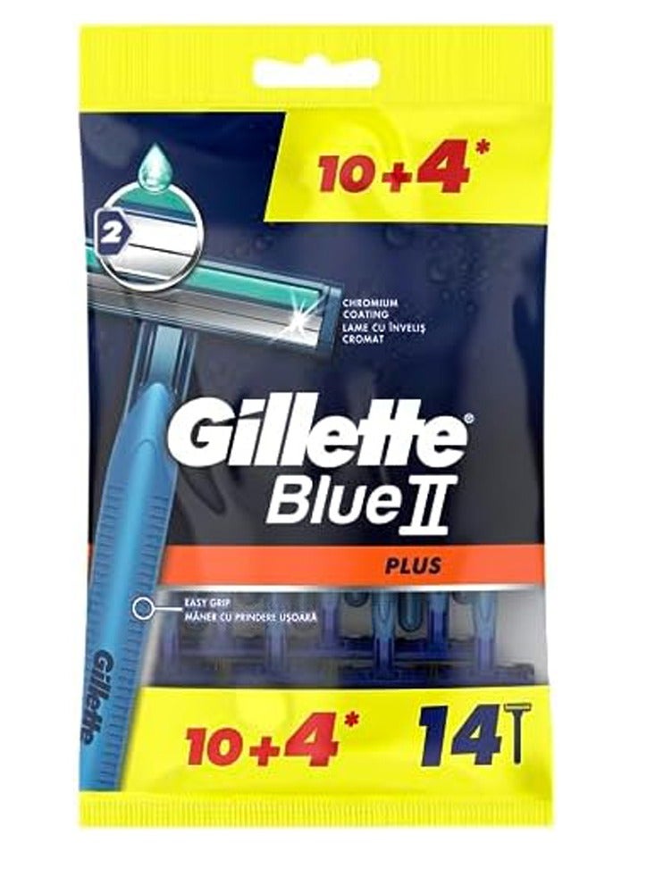 مجموعة شفرات حلاقة بلو 2 بلس للاستخدام مرة واحدة، مكونة من 14 قطعة، أزرق/فضي - Image 1