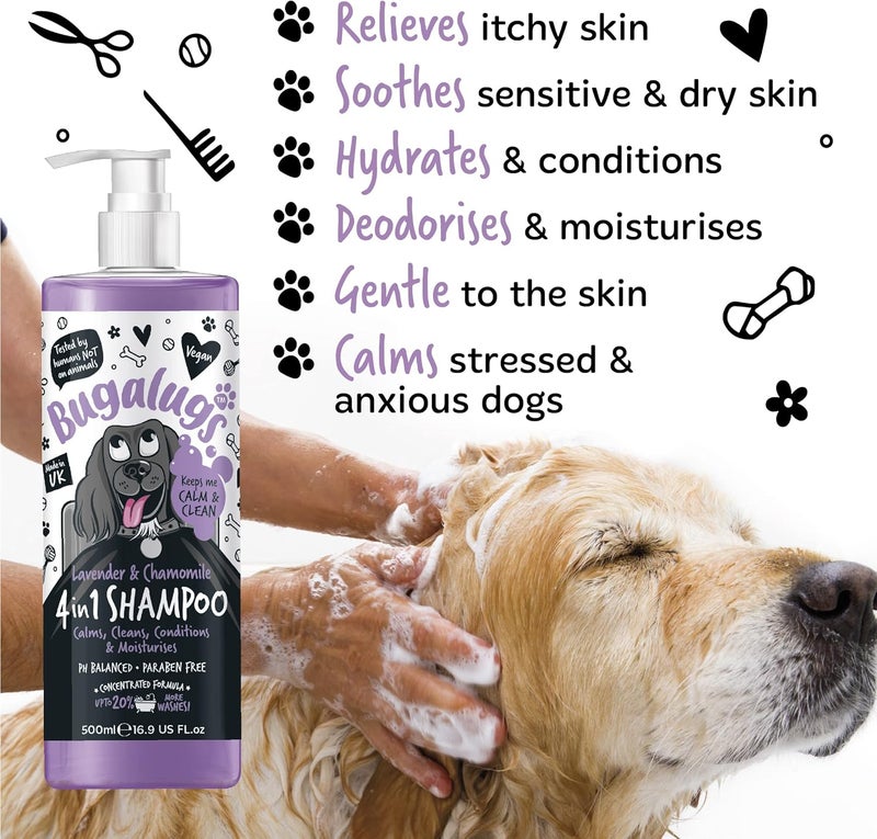 Bugalugs 4in1 Lavender & Chamomile Dog Shampoo - 500ML - Image 3
