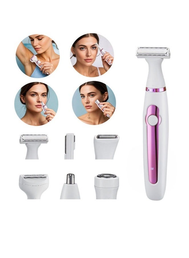 Electric Razor for Women, 6 In 1 Electric Epilator Hair Shaver, USB Rechargeable Cordless Hair Removal Set, Painless Hair Trimmer for Bikini Area Nose Armpit Underarms Nose Eyebrow Body Hair