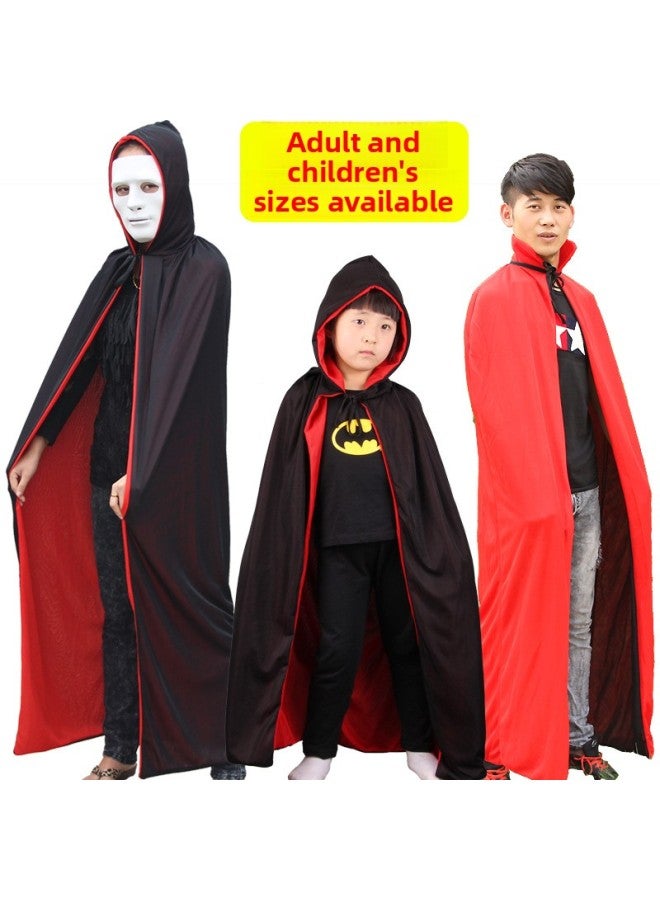 Black Cape - Grim Reaper Halloween Costume - Double-sided-black-red-cape, 140 - Death Hooded Cloak, Scythe Prop, Scary Cosplay, Adult Costume, Horror Party - Image 2