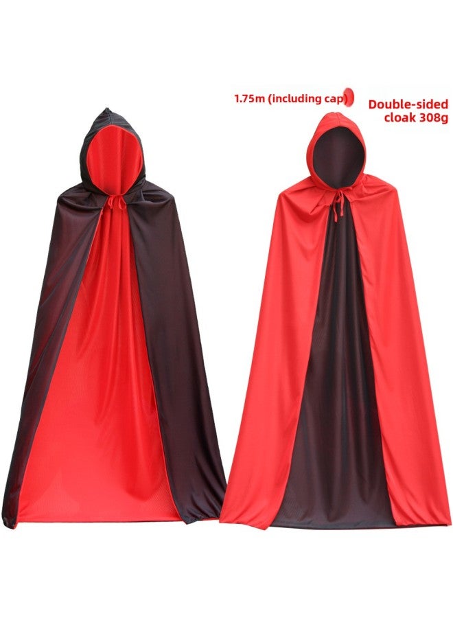 Black Cape - Grim Reaper Halloween Costume - Double-sided-black-red-cape, 140 - Death Hooded Cloak, Scythe Prop, Scary Cosplay, Adult Costume, Horror Party - Image 3