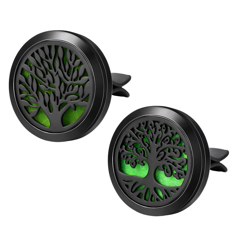 KVAEY 2PCS 30mm Car Diffuser Vent Clips Tree of Life Aromatherapy Essential Oil Diffuser Locket with 12 Felt Pads Stainless Steel Car Diffuser Locket Air Freshener Black - Image 3