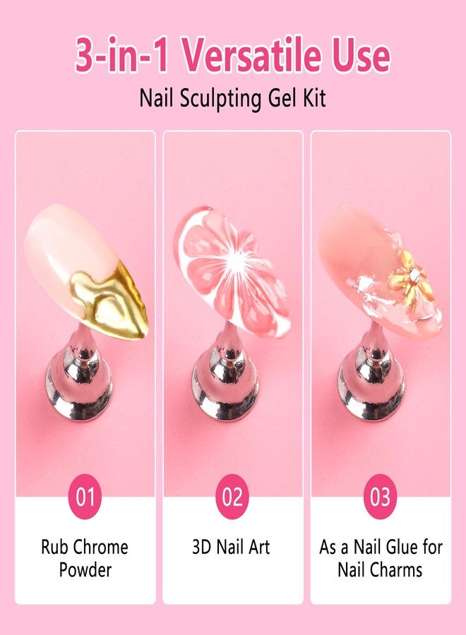 BQAN 3in1 3D Nail Sculpting Gel Kit, 2x10g Sculpting Design No-Wipe 3D Gel whit Chrome Powder for Rhinestones / DIY Nail Art, Perfect for Salon & Home Use (Clear) - Image 5