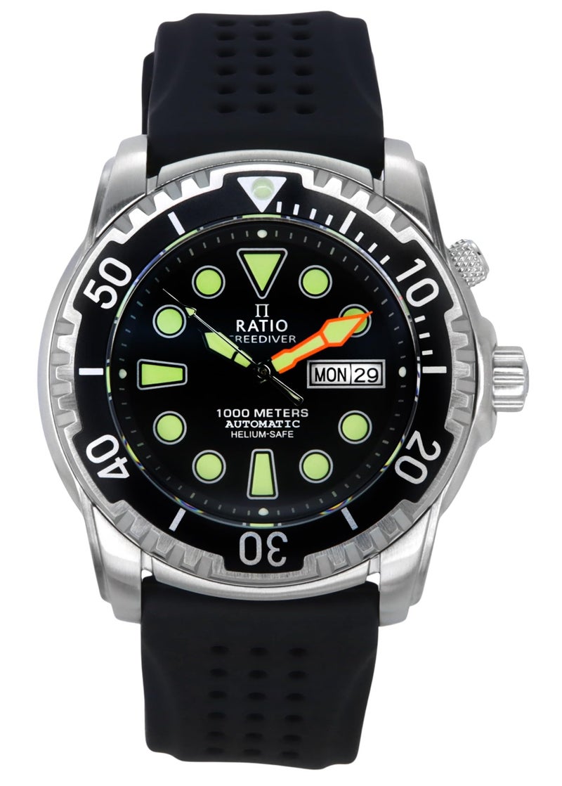 RATIO FreeDiver HeliumSafe Dive Watch Sapphire Crystal Automatic Diver Watch 1000M Water Resistant Diving Watch for Men Black