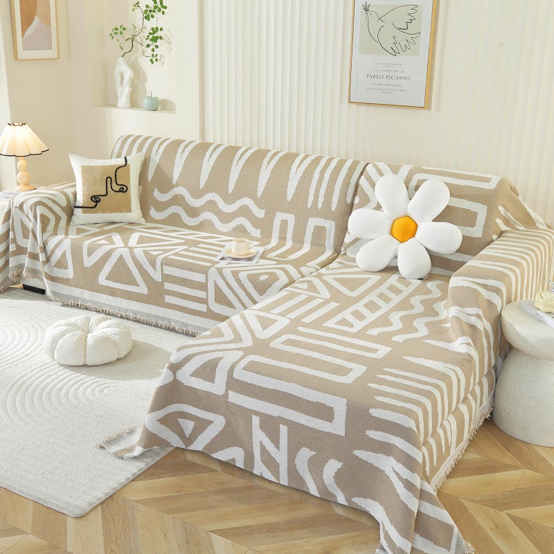 OstepDecor Boho Sectional Couch Covers 2 Pieces L Shaped Sofa Cover Chenille Couch Cover for Dogs Washable Couch Cover Blanket Sofa Slipcover for 23 Cushion Couch 71x11891x134 Khaki