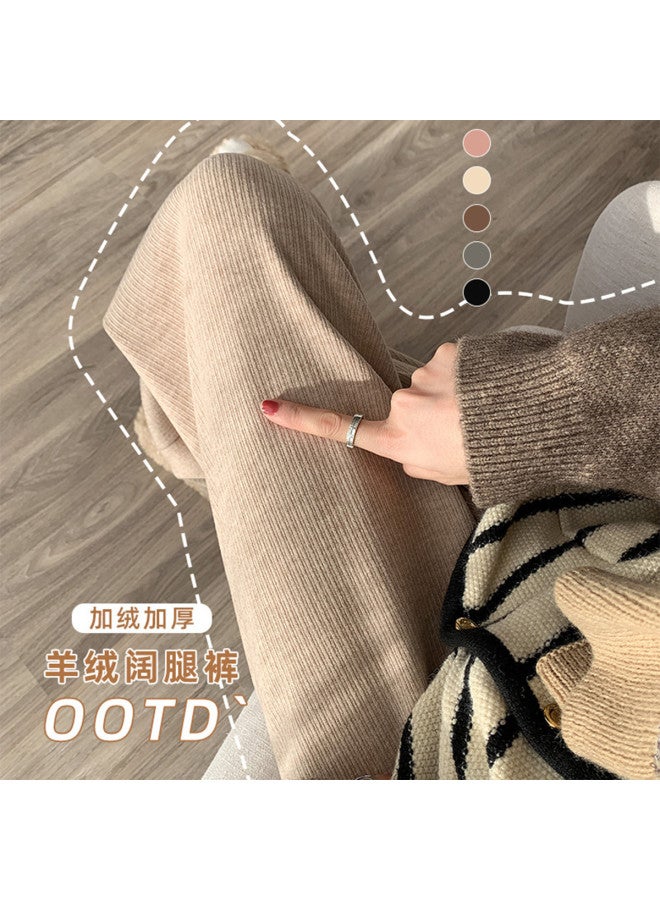 XINYANG Chenille Wide-leg Pants For Women - High Waist, Flowy Straight-leg, Fleece-lined Knit Casual Trousers - Image 5