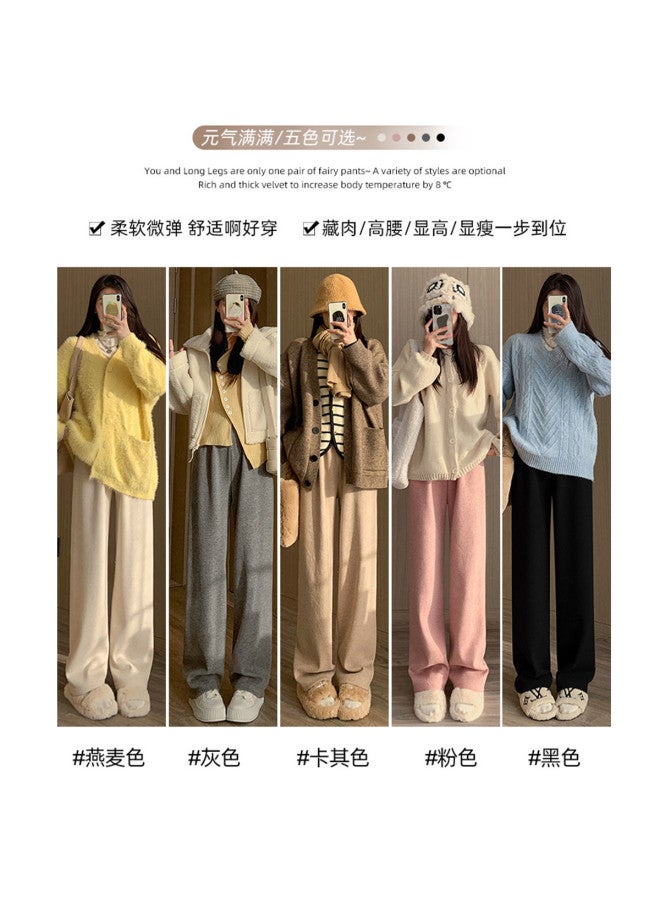 XINYANG Chenille Wide-leg Pants For Women - High Waist, Flowy Straight-leg, Fleece-lined Knit Casual Trousers - Image 3