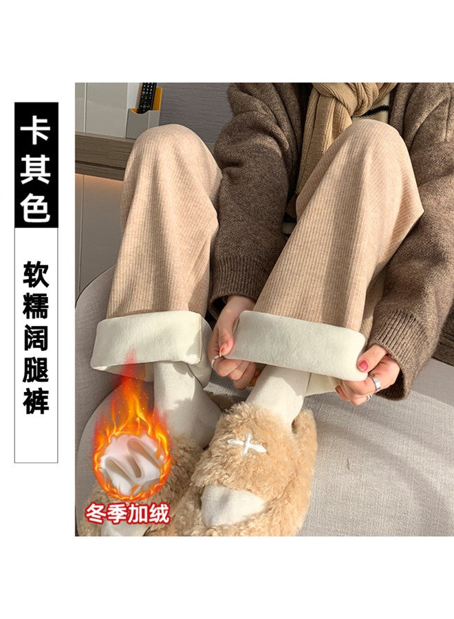 XINYANG Chenille Wide-leg Pants For Women - High Waist, Flowy Straight-leg, Fleece-lined Knit Casual Trousers - Image 2