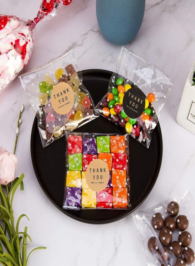BEFORYOU 400PCS White Polka Dot Treat Bags Set Self Adhesive Candy Cookie Bags Set, 200 Cellophane Bags + 200 Thank You Sticker for Bakery Biscuit Chocolate Snacks Dessert (5.5x5.5Inches) - Image 4