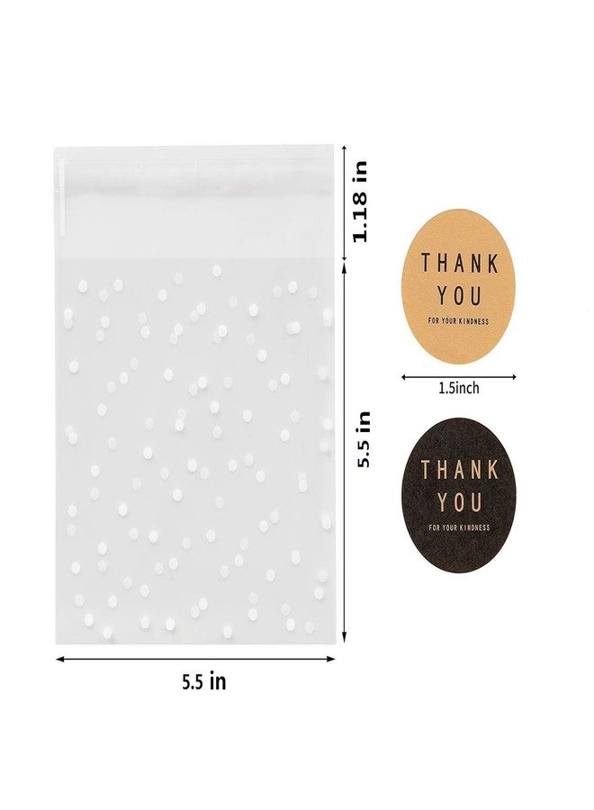BEFORYOU 400PCS White Polka Dot Treat Bags Set Self Adhesive Candy Cookie Bags Set, 200 Cellophane Bags + 200 Thank You Sticker for Bakery Biscuit Chocolate Snacks Dessert (5.5x5.5Inches) - Image 2