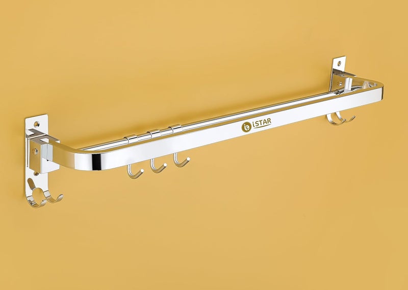 iSTAR Stainless Steel 304 Grade Foldable Towel Hanger for Bathroom/Towel Rod/Bar/Bathroom Accessories(24inch-Chrome) - Pack of 1 (Round) - Image 1