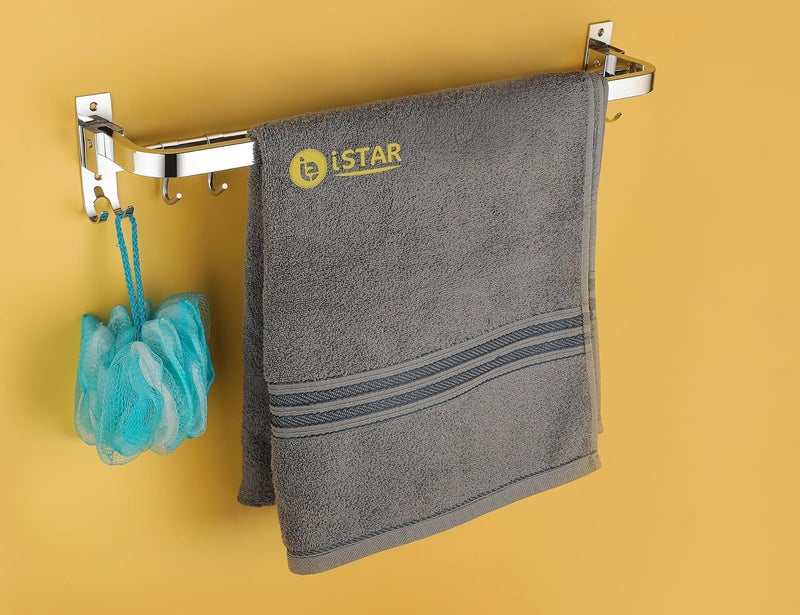 iSTAR Stainless Steel 304 Grade Foldable Towel Hanger for Bathroom/Towel Rod/Bar/Bathroom Accessories(24inch-Chrome) - Pack of 1 (Round) - Image 2