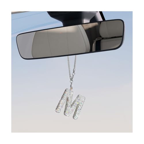 BWBWND Bling Initial Car Rear View Mirror Ornament Crystal Cute Letter Pendant Lucky Rearview Hanger Automotive Mirror Hanging Accessories Interior Decoration for Women Girls Letter M - Image 1