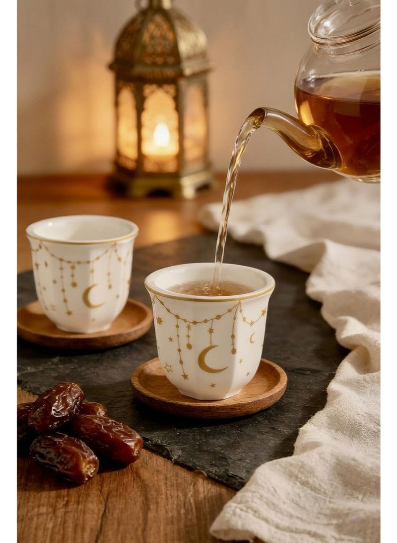 kangchoice Ceramic Coffee Cup With Star Crescent Design, 250ml Arabic Coffee Tea Cup, White & Golden Mug, Espresso Mug, Tea Cup, for Turkish Tea, Cappuccino, Latte, Gifts for & Eid al Adha - Image 4