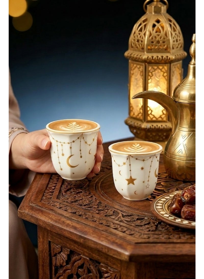 kangchoice Ceramic Coffee Cup With Star Crescent Design, 250ml Arabic Coffee Tea Cup, White & Golden Mug, Espresso Mug, Tea Cup, for Turkish Tea, Cappuccino, Latte, Gifts for & Eid al Adha - Image 5