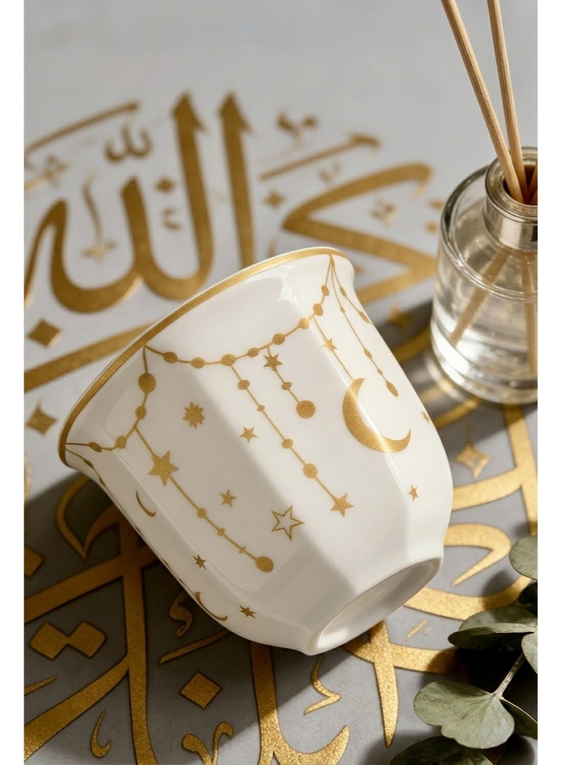kangchoice Ceramic Coffee Cup With Star Crescent Design, 250ml Arabic Coffee Tea Cup, White & Golden Mug, Espresso Mug, Tea Cup, for Turkish Tea, Cappuccino, Latte, Gifts for & Eid al Adha - Image 3