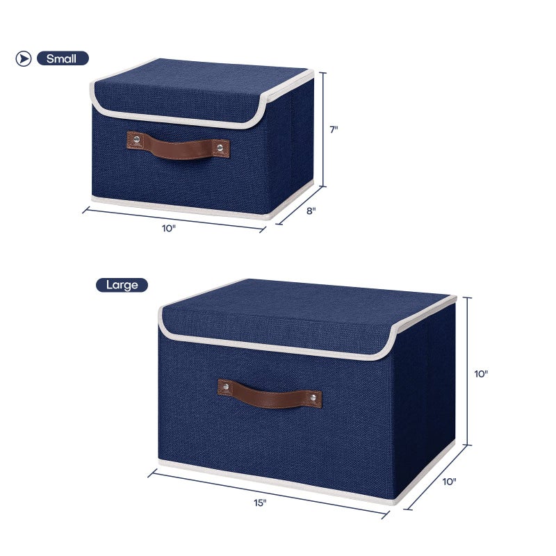 ANMINY Storage Bin with Lid Storage Boxes with PU Leather Handles PP Plastic Board Decorative Foldable Lidded Cotton Linen Fabric Home Cubes Baskets Closet Organizer Container - Blue, Small Size - Image 5