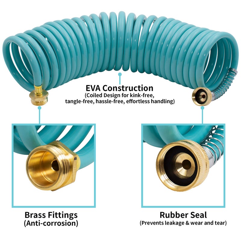 AUTOMAN EVA Recoil Garden Hose 25ft - Includes 7 Pattern Spray Nozzle,Curly Water Hose 25 Foot,Watering Coil,Retractable,Corrosion Resistant Garden Coil Hose. - Image 2