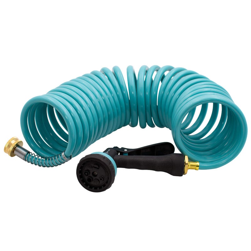 AUTOMAN EVA Recoil Garden Hose 25ft - Includes 7 Pattern Spray Nozzle,Curly Water Hose 25 Foot,Watering Coil,Retractable,Corrosion Resistant Garden Coil Hose. - Image 4