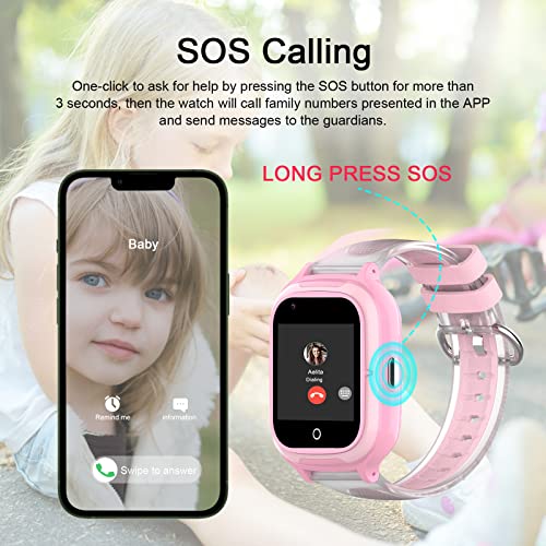 LogHog 4G Smart Watch for Kids Call and Text Boys Girls 4-12 Baby Watches with SIM Card GPS Tracker Touch Screen Kids Phone Watch Voice Video Calling Messaging (Pink) - Image 5
