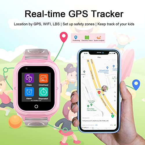LogHog 4G Smart Watch for Kids Call and Text Boys Girls 4-12 Baby Watches with SIM Card GPS Tracker Touch Screen Kids Phone Watch Voice Video Calling Messaging (Pink) - Image 2