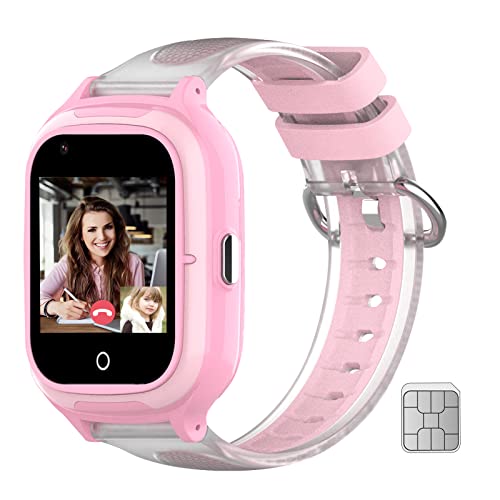 LogHog 4G Smart Watch for Kids Call and Text Boys Girls 4-12 Baby Watches with SIM Card GPS Tracker Touch Screen Kids Phone Watch Voice Video Calling Messaging (Pink) - Image 1