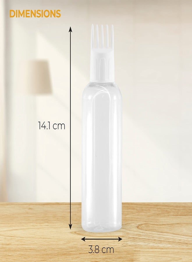 MeeTo Empty Hair Root Comb Applicator Bottle, Refillable Bottle for Applying Hair Oil Shampoo & Medicines, Empty Comb Cap Bottle, Round Container Bottle, White, 100 ml, Pack of 3 - Image 3