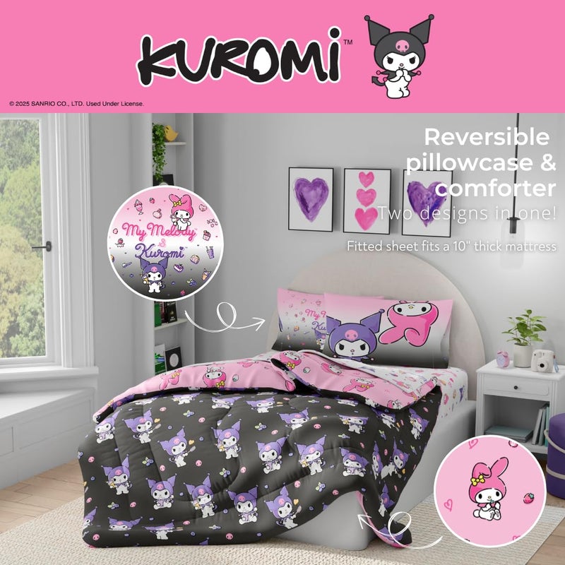 Franco Sanrio Kuromi & My Melody Bedding 5 Piece Super Soft Cozy Reversible Comforter and Sheet Set with Sham, Twin, (Officially Licensed Product) by Franco - Image 5