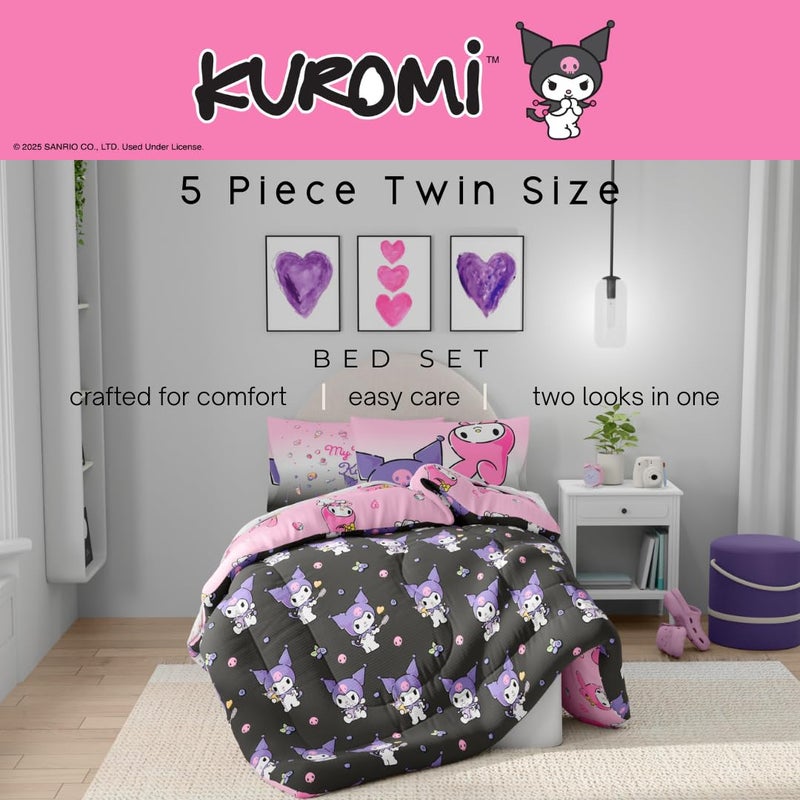 Franco Sanrio Kuromi & My Melody Bedding 5 Piece Super Soft Cozy Reversible Comforter and Sheet Set with Sham, Twin, (Officially Licensed Product) by Franco - Image 3