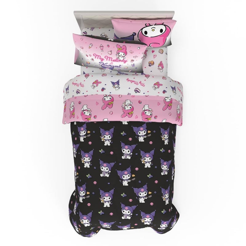 Franco Sanrio Kuromi & My Melody Bedding 5 Piece Super Soft Cozy Reversible Comforter and Sheet Set with Sham, Twin, (Officially Licensed Product) by Franco - Image 1