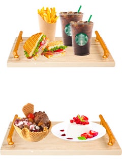 ISHWAZ Wooden Serving Tray With Handles For Serving Coffee, Tea, Dessert, Snack, Etc, Stylish Serving Tray, Decor Serving Platters, Decorative Trays for Home Décor and Servings  - Image 3