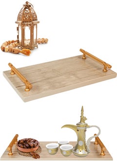 ISHWAZ Wooden Serving Tray With Handles For Serving Coffee, Tea, Dessert, Snack, Etc, Stylish Serving Tray, Decor Serving Platters, Decorative Trays for Home Décor and Servings  - Image 1