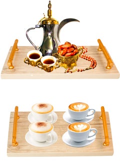 ISHWAZ Wooden Serving Tray With Handles For Serving Coffee, Tea, Dessert, Snack, Etc, Stylish Serving Tray, Decor Serving Platters, Decorative Trays for Home Décor and Servings  - Image 2