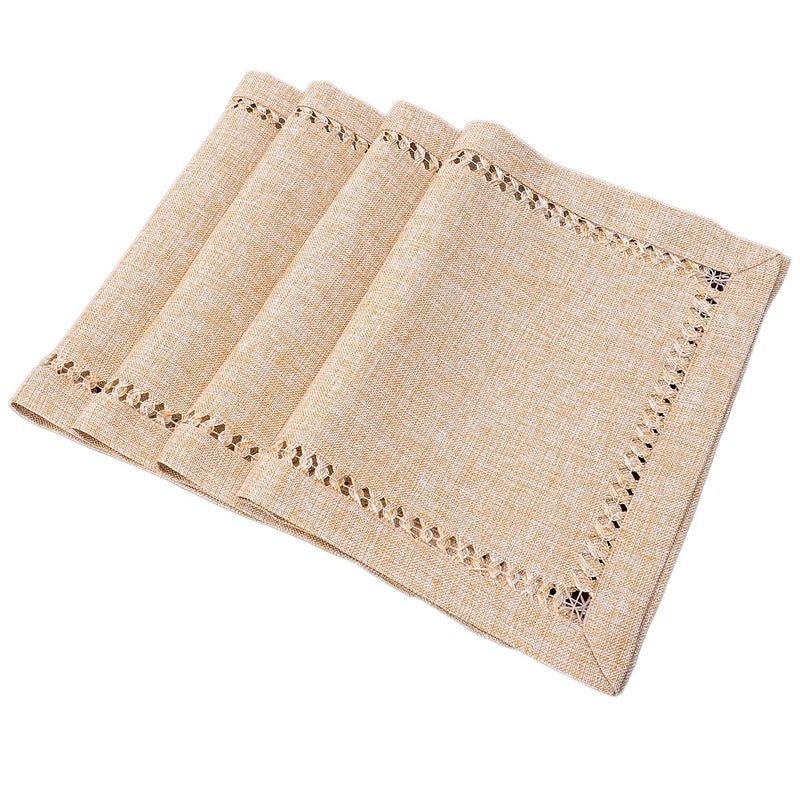 Grelucgo Set of 4 Handmade Hemstitch Beige Table Placemats Rectangular 12 by 18 Inch