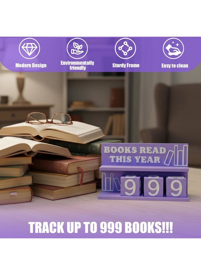 DAUCHVNY Books Read This Year Counter, 3D Printed Book Tracker for Reading Goal Display, Book Counter Sign Bookshelf Decor, Reading Challenge Gift for Readers, Bookwormand Library Lovers（Purple） - Image 3