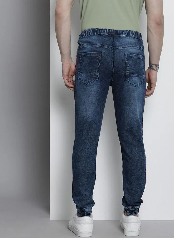 The Indian Garage Co Blue The Indian Garage Co Men Taping Detail Cuffed Jeans for Men | Best Price UAE
