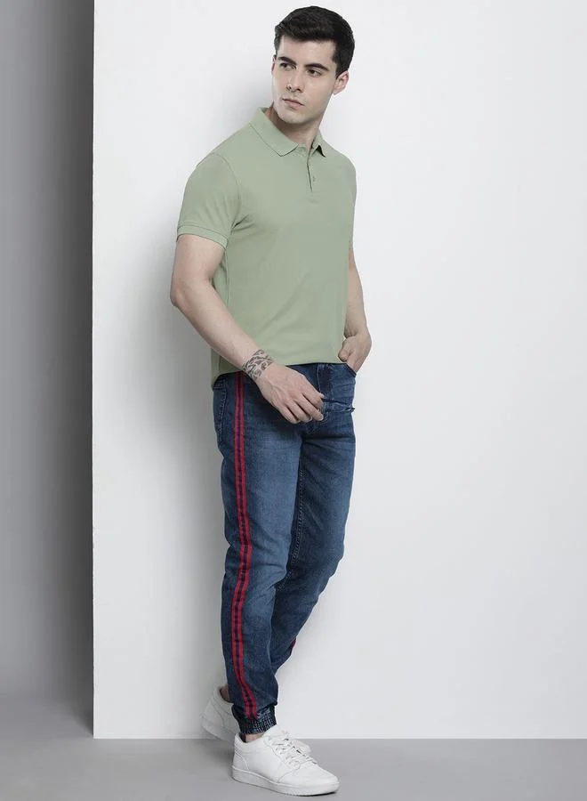 The Indian Garage Co Blue The Indian Garage Co Men Taping Detail Cuffed Jeans for Men | Best Price UAE